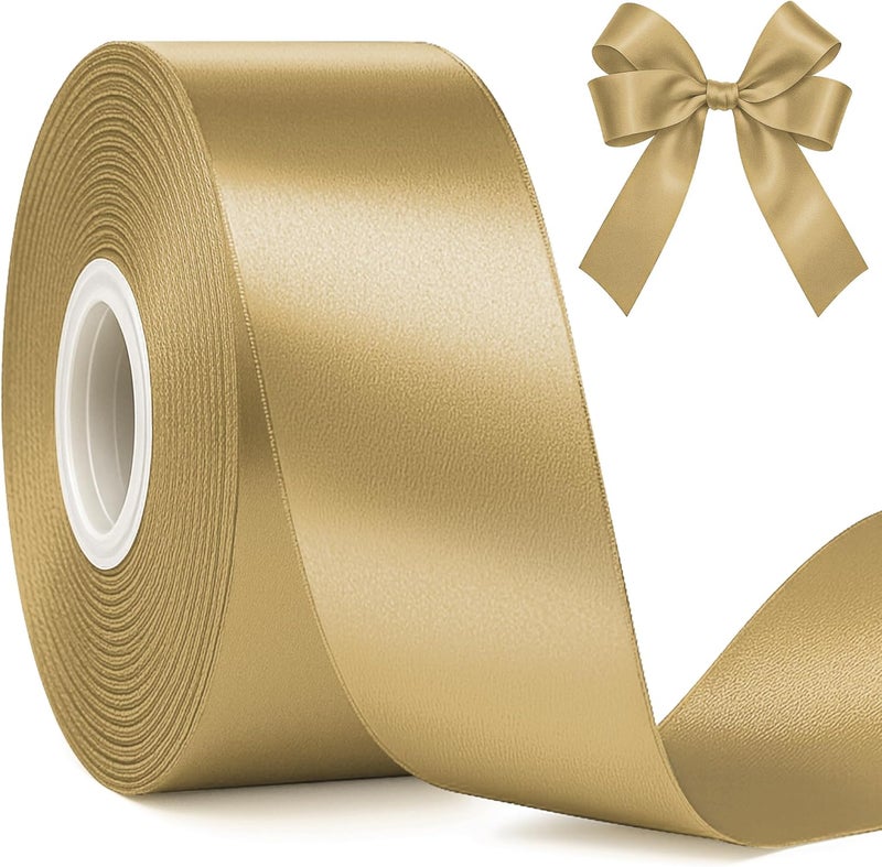Fullive 1 1/2 Inch Champagne Gold Ribbon, 30 Yards Satin Ribbon, Polyester Satin Christmas Ribbon for Wedding Xmas Tree Graduate New Years Decorations DIY Bows Bouquet Gift Wrapping Christmas Favors - Image 1